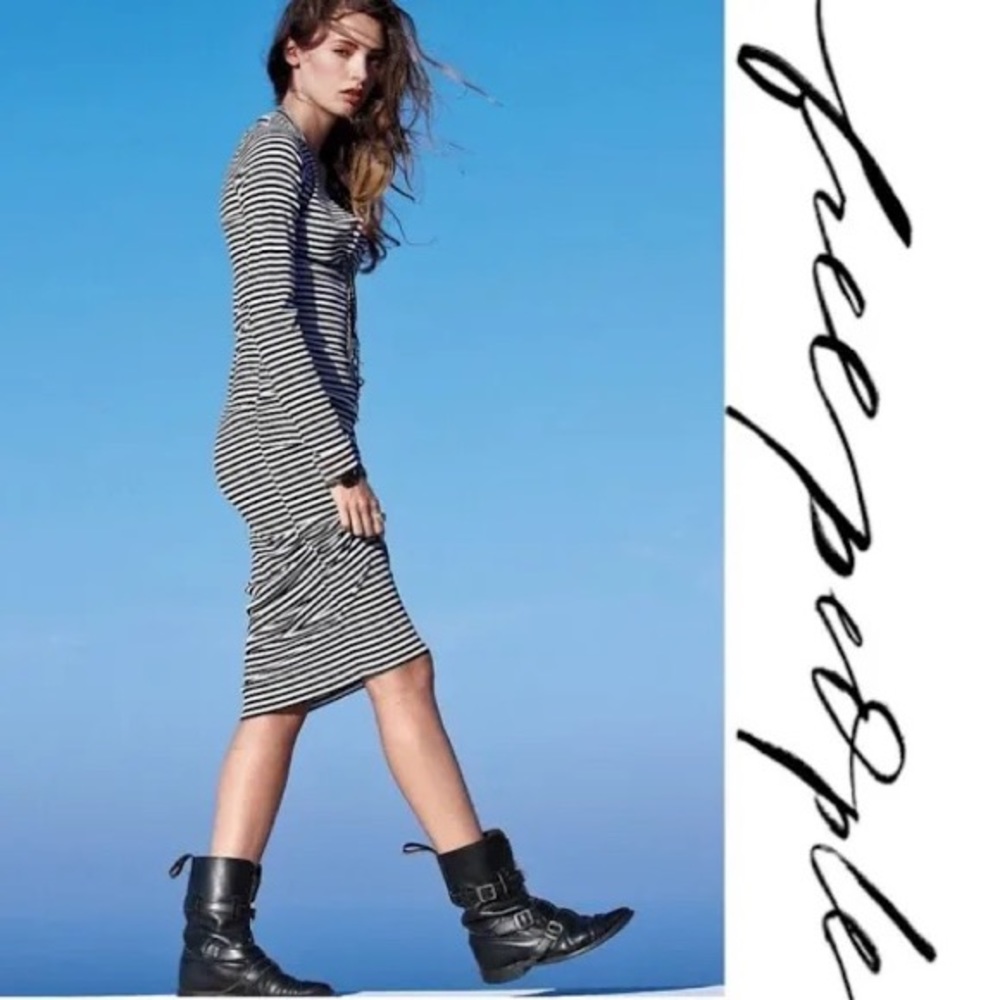 Free People | FP Beach Long-sleeved Maxi Dress | Color: Black and White Striped